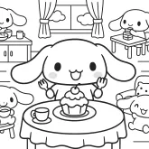 Cinnamoroll Evde Eğlenirken boyama sayfası