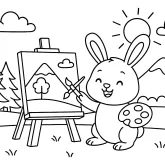 Manzara ve Ressam Tavşan boyama sayfası