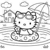 Hello Kitty Havuz Keyfi boyama sayfası