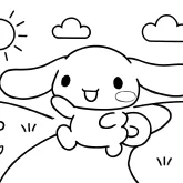 Cinnamoroll Çiçekli Yolda Koşarken boyama sayfası