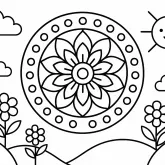 Güneşli Mandala Bahçesi – 3 Yaş boyama sayfası