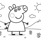 Domuz Peppa ve Doğa Manzarası boyama sayfası