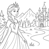 Elsa Frozen ve Kalesi boyama sayfası
