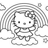 Hello Kitty ve Gökkuşağı boyama sayfası
