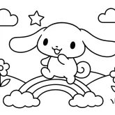 Cinnamoroll Gökkuşağında Yürürken boyama sayfası