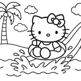 Hello Kitty Su Kaydırağında boyama sayfası