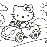 Hello Kitty Araba Sürerken boyama sayfası