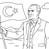 Gazi Mustafa Kemal Atatürk ve Türk Bayrağı boyama sayfası