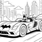 Batman ve Batmobil ile Şehir Turu boyama sayfası