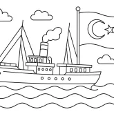 Bandırma Vapuru ve Türk Bayrağı boyama sayfası