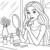 Prenses Barbie Makyaj Yapıyor boyama sayfası