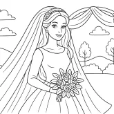 Gelinlikli Barbie boyama sayfası