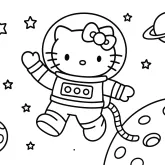 Astronot Hello Kitty Gezegenleri Keşfediyor boyama sayfası