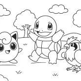 Pokémon Squirtle, Jigglypuff ve Pidgey boyama sayfası