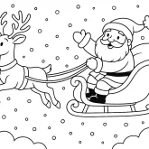 Noel Baba ve Geyiği ile Karlı Yolculuk boyama sayfası