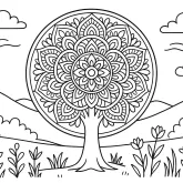 Ağaç Şeklinde Mandala boyama sayfası