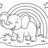 Mutlu Fil ve Gökkuşağı boyama sayfası