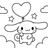 Cinnamoroll Kalp Balonla Uçarken boyama sayfası