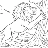 Aslan Ağaca Tırmanmaya Çalışıyor boyama sayfası