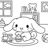 Cinnamoroll Oyuncak Treniyle Oynarken boyama sayfası