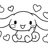 Cinnamoroll Kalp ve Bulutlar boyama sayfası