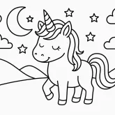 Gece Bahçesinde Tekboynuz Unicorn boyama sayfası