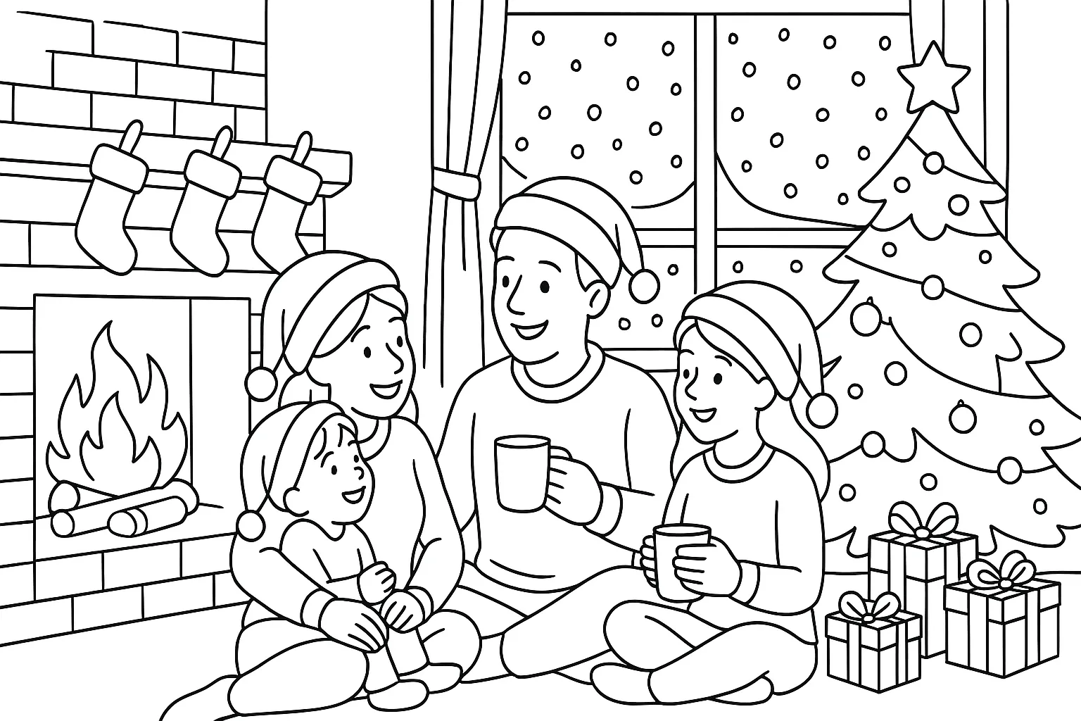 Yılbaşı ve Mutlu Aile boyama sayfası