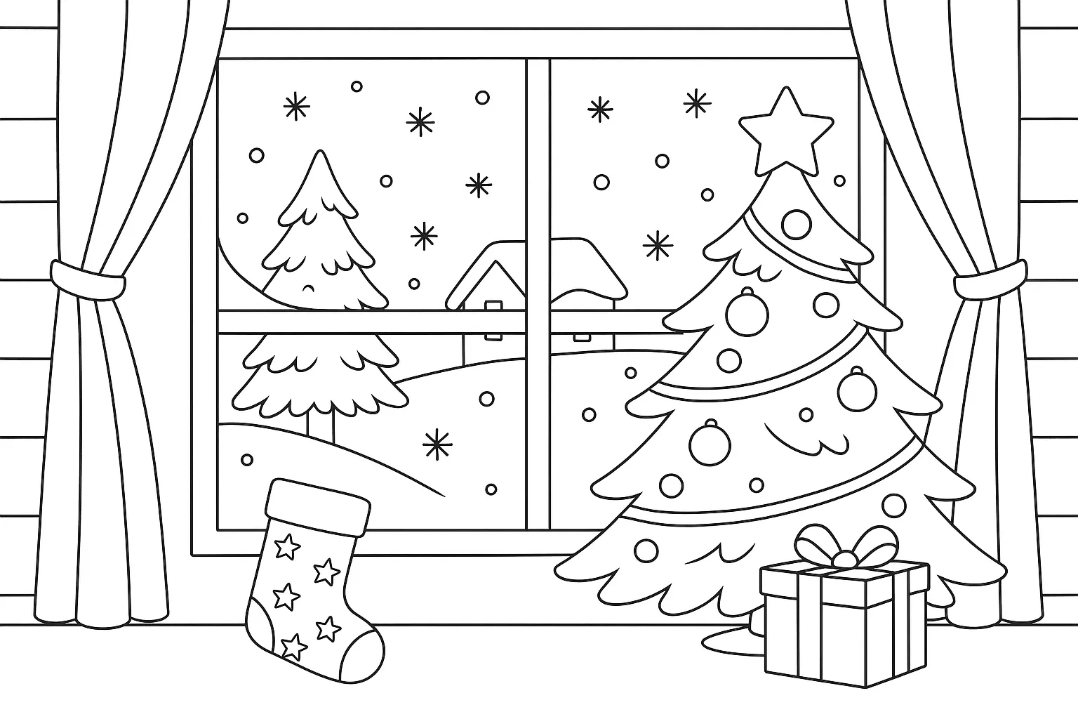 Evden Yılbaşı Manzarası boyama sayfası