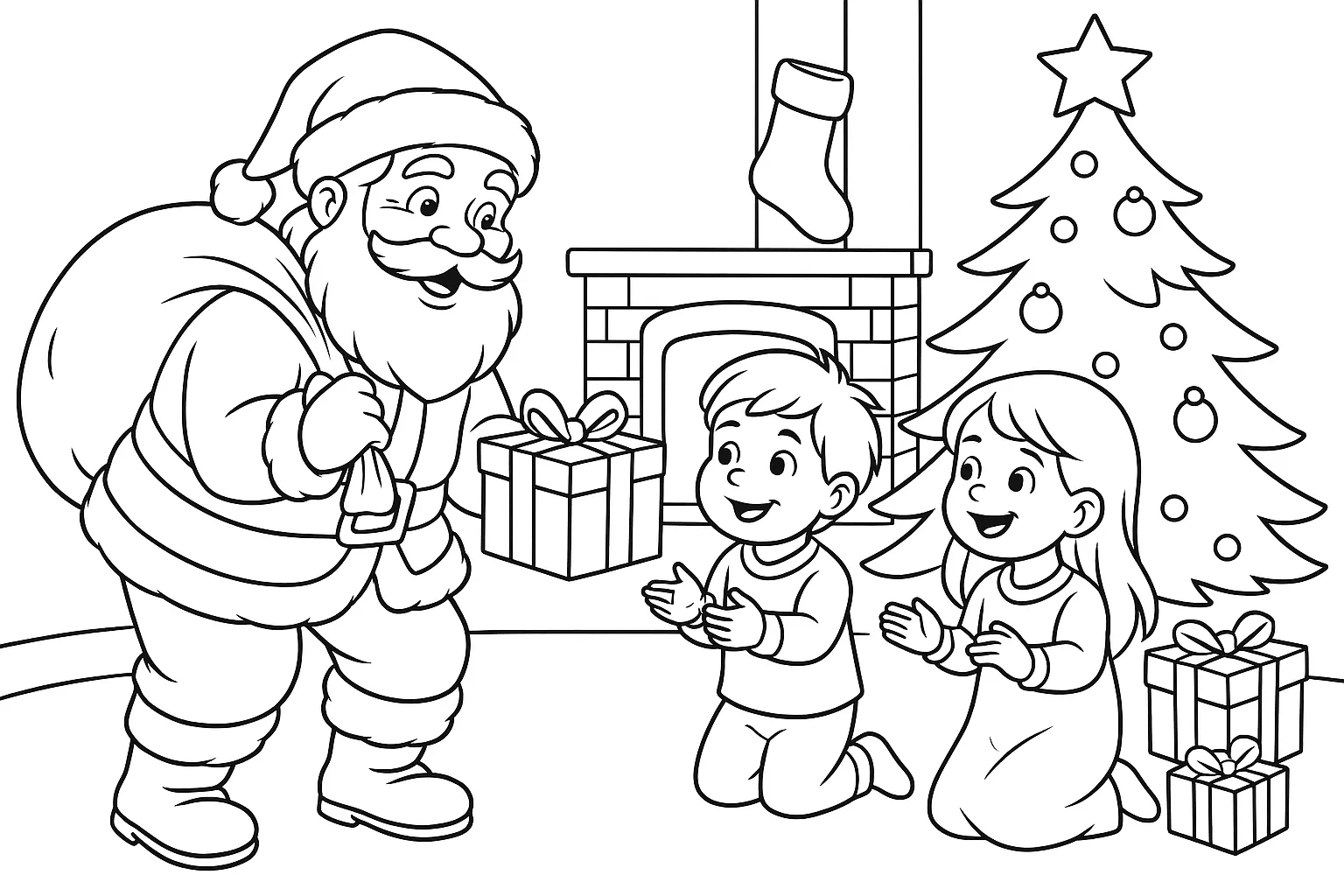 Noel Baba Yeni Yıl Hediyelerini Getiriyor boyama sayfası