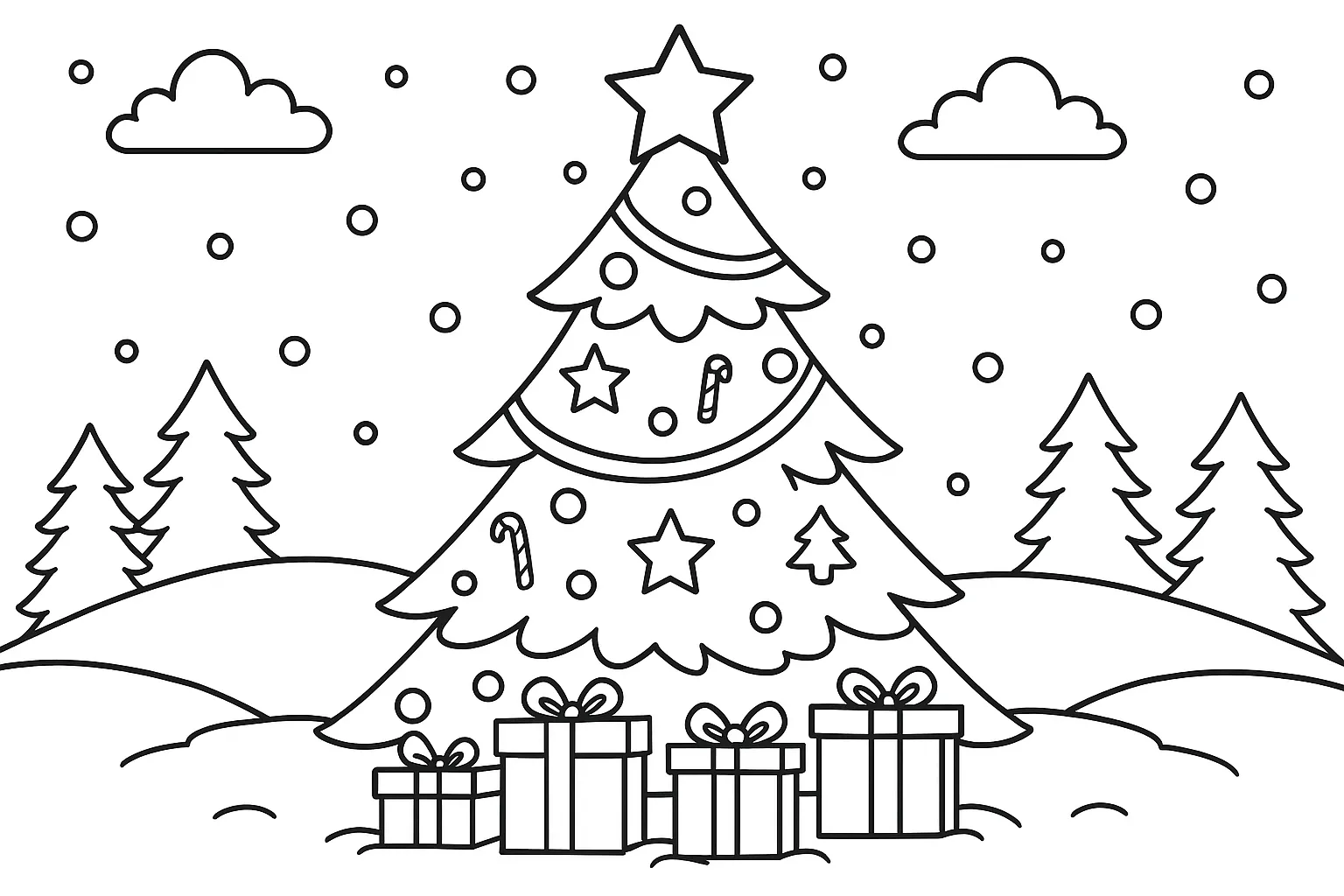 Heybetli Yılbaşı Ağacı boyama sayfası