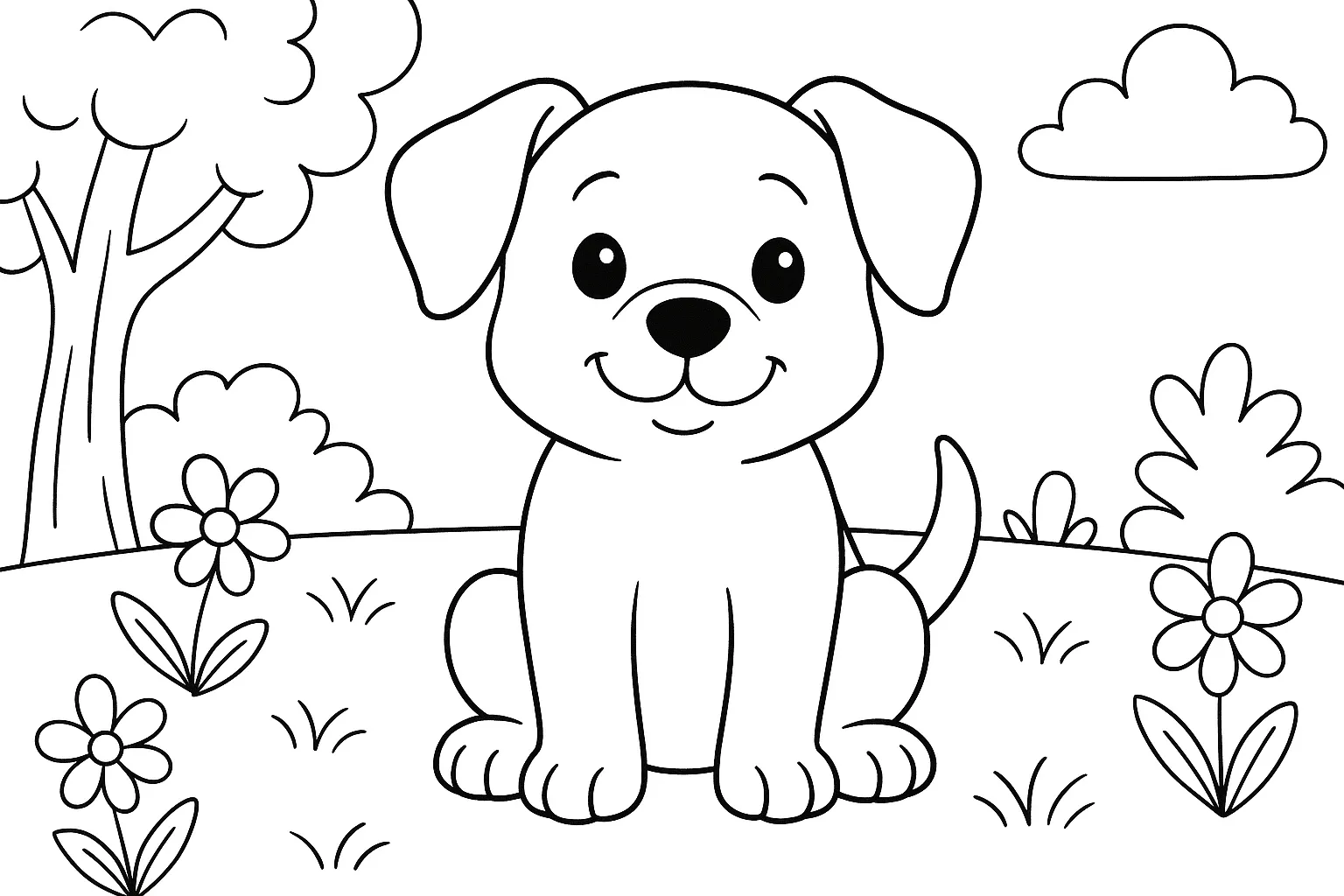 Sevimli Köpek Ormanda boyama sayfası