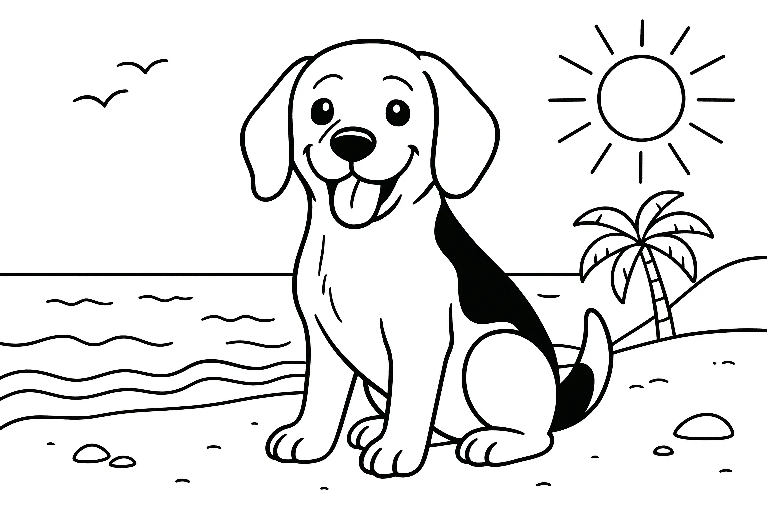 Sahilde Beagle Köpek boyama sayfası