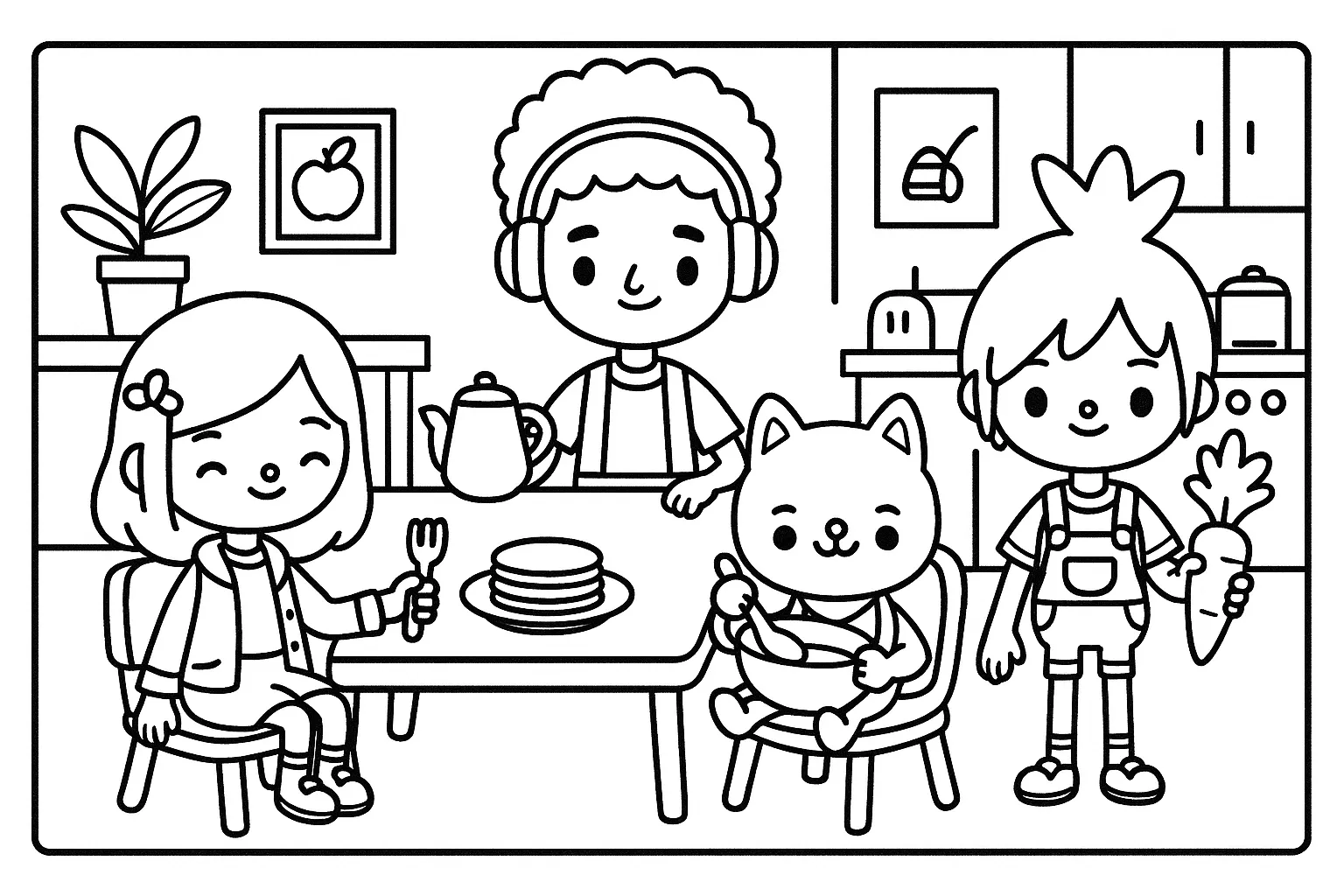 Toca Boca Karakterleri Mutfakta boyama sayfası