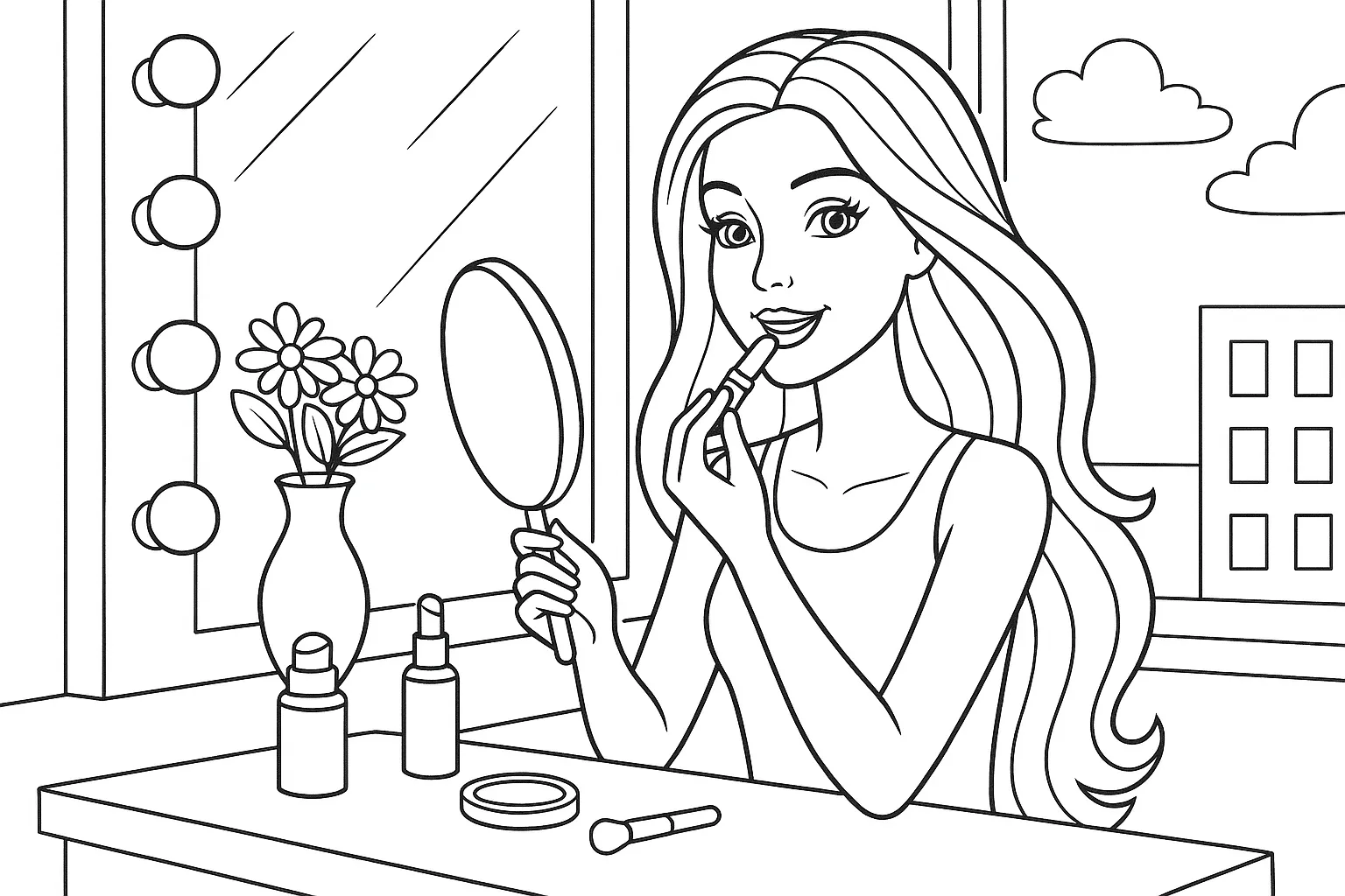 Prenses Barbie Makyaj Yapıyor boyama sayfası
