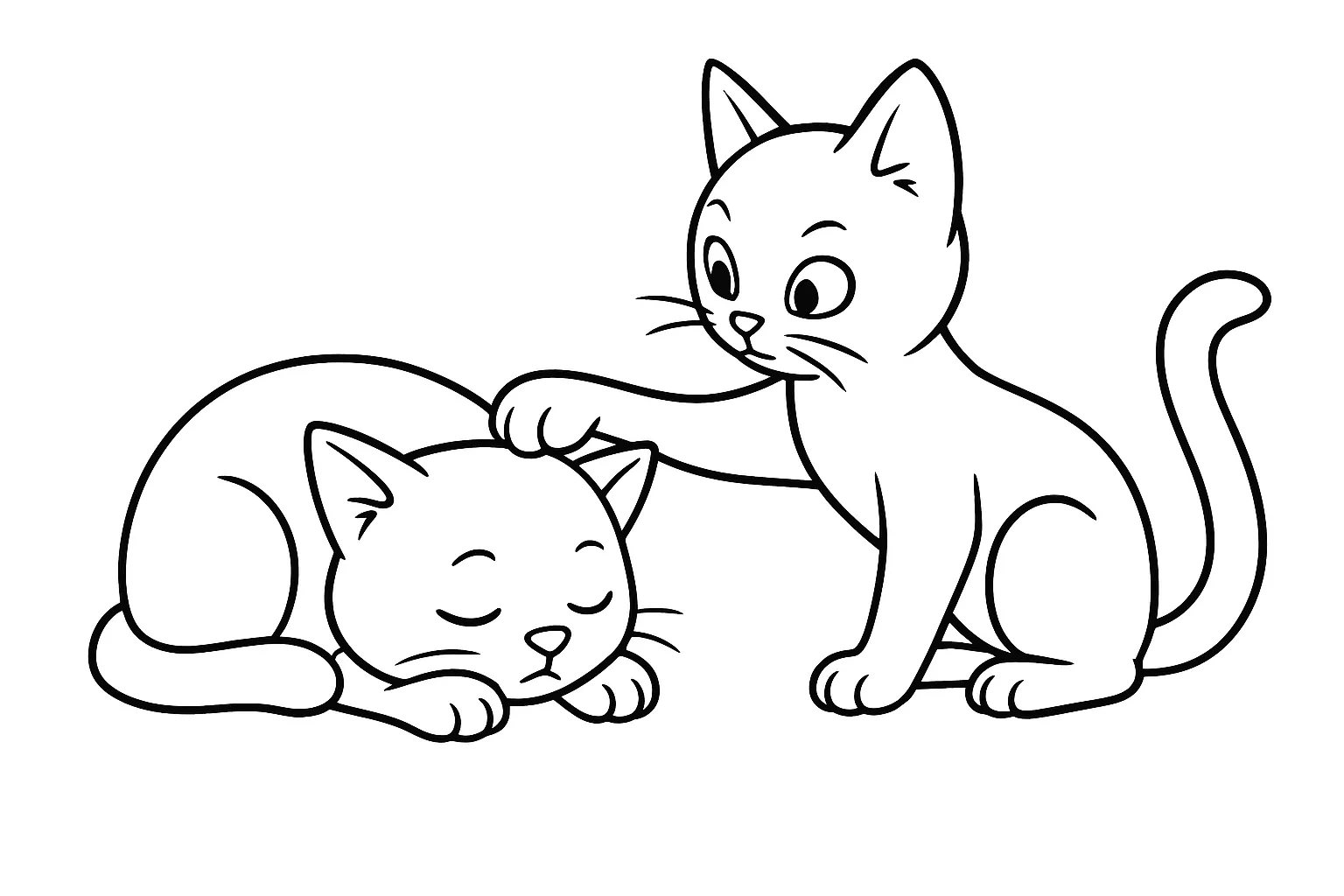 Uyuyan Kediyi Uyandıran Haylaz Kedi boyama sayfası