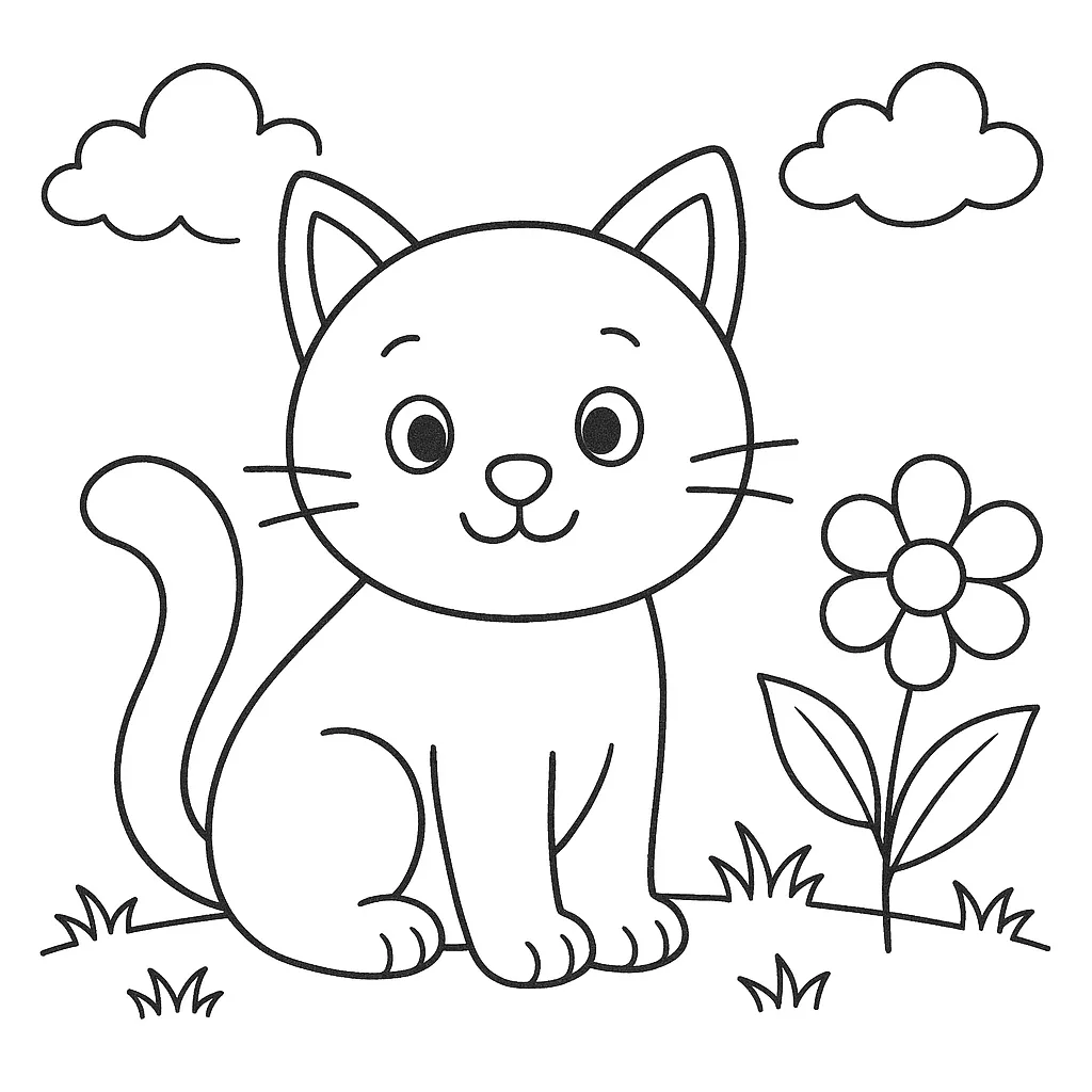 Çok Kolay Okul Öncesi Kedi boyama sayfası