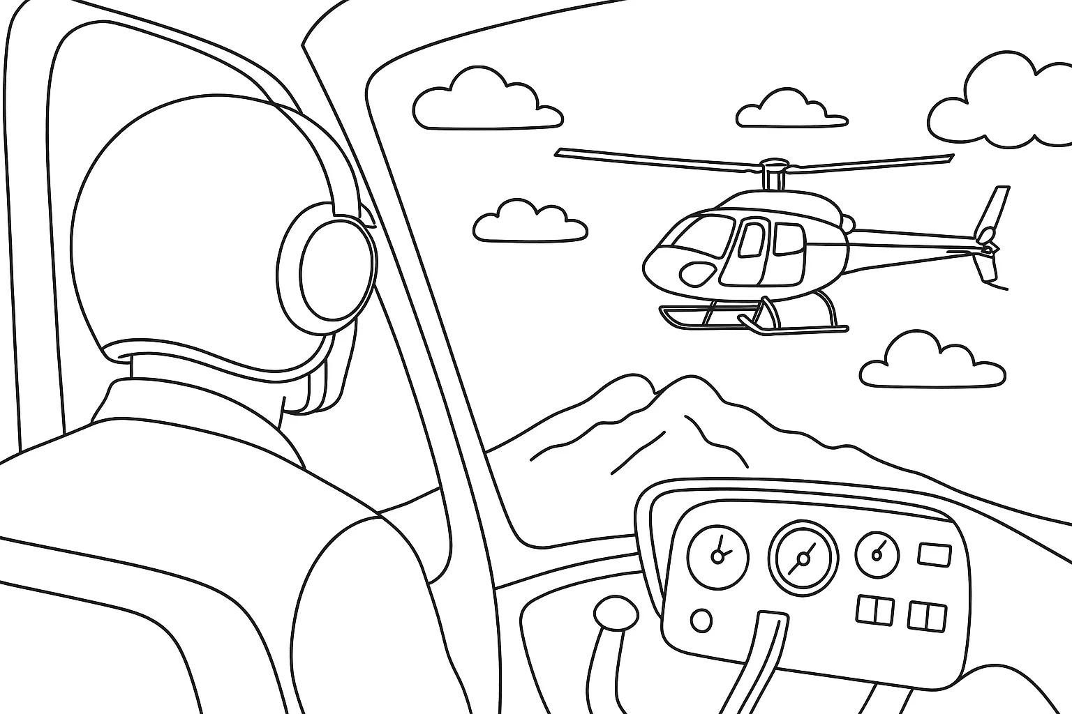 Helikopter Pilotu Gökyüzünde boyama sayfası