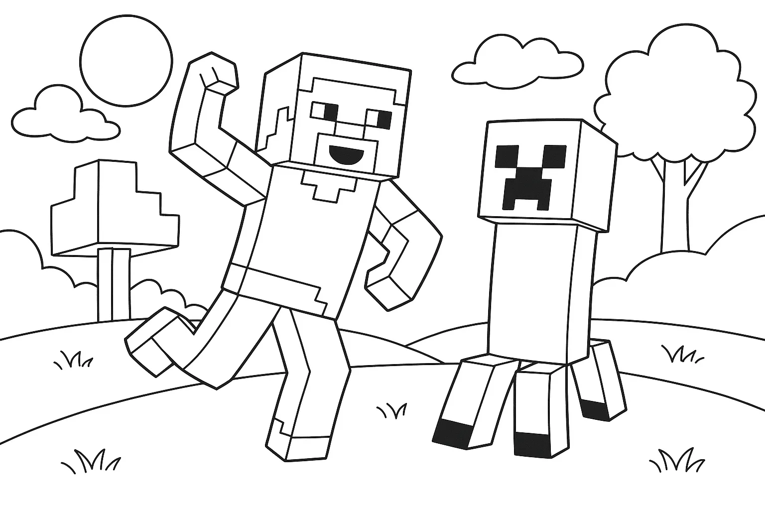 Minecraft Steve ve Creeper Güç Gösterisi boyama sayfası