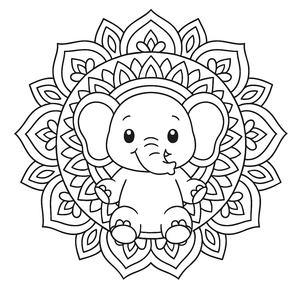 Kolay Yavru Fil Mandala boyama sayfası