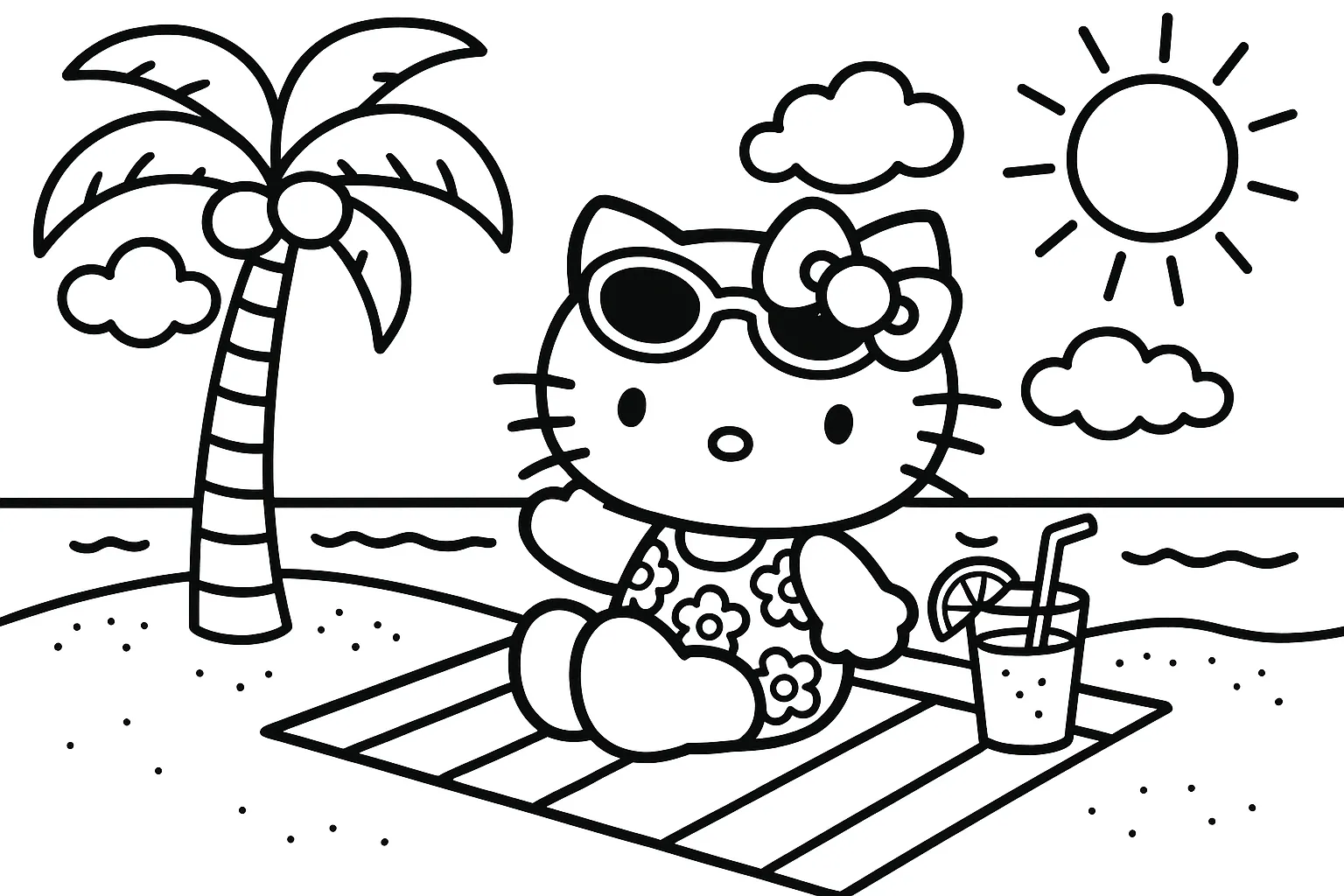 Hello Kitty Yaz Tatili boyama sayfası
