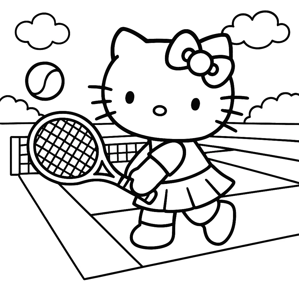 Hello Kitty Tenis Kortunda boyama sayfası