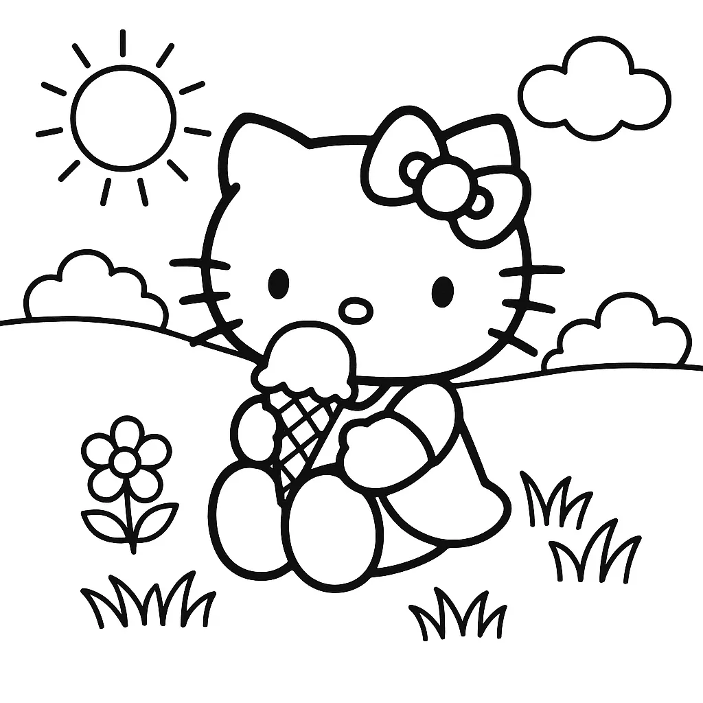 Hello Kitty Yaz Günü ve Dondurma boyama sayfası