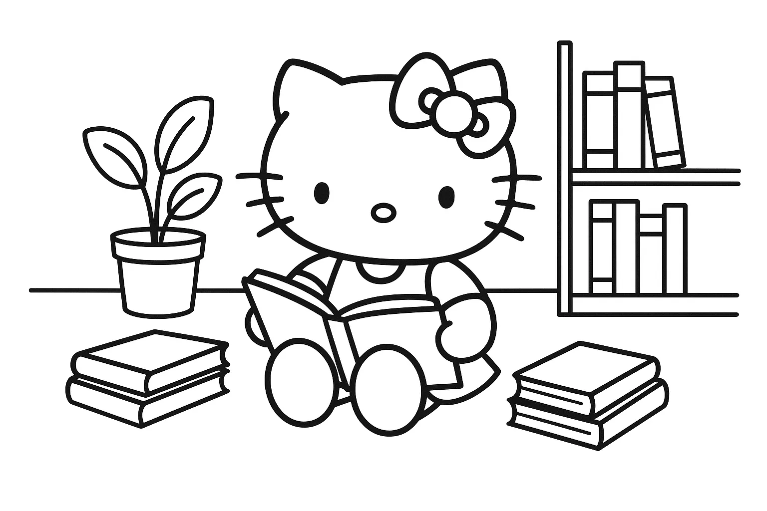 Hello Kitty ile Okuma Zamanı boyama sayfası