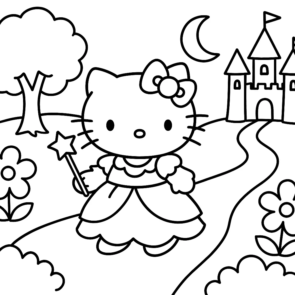 Hello Kitty ve Masal Şatosu boyama sayfası