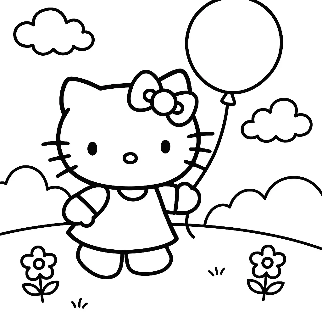 Hello Kitty Balon ile Oynuyor boyama sayfası