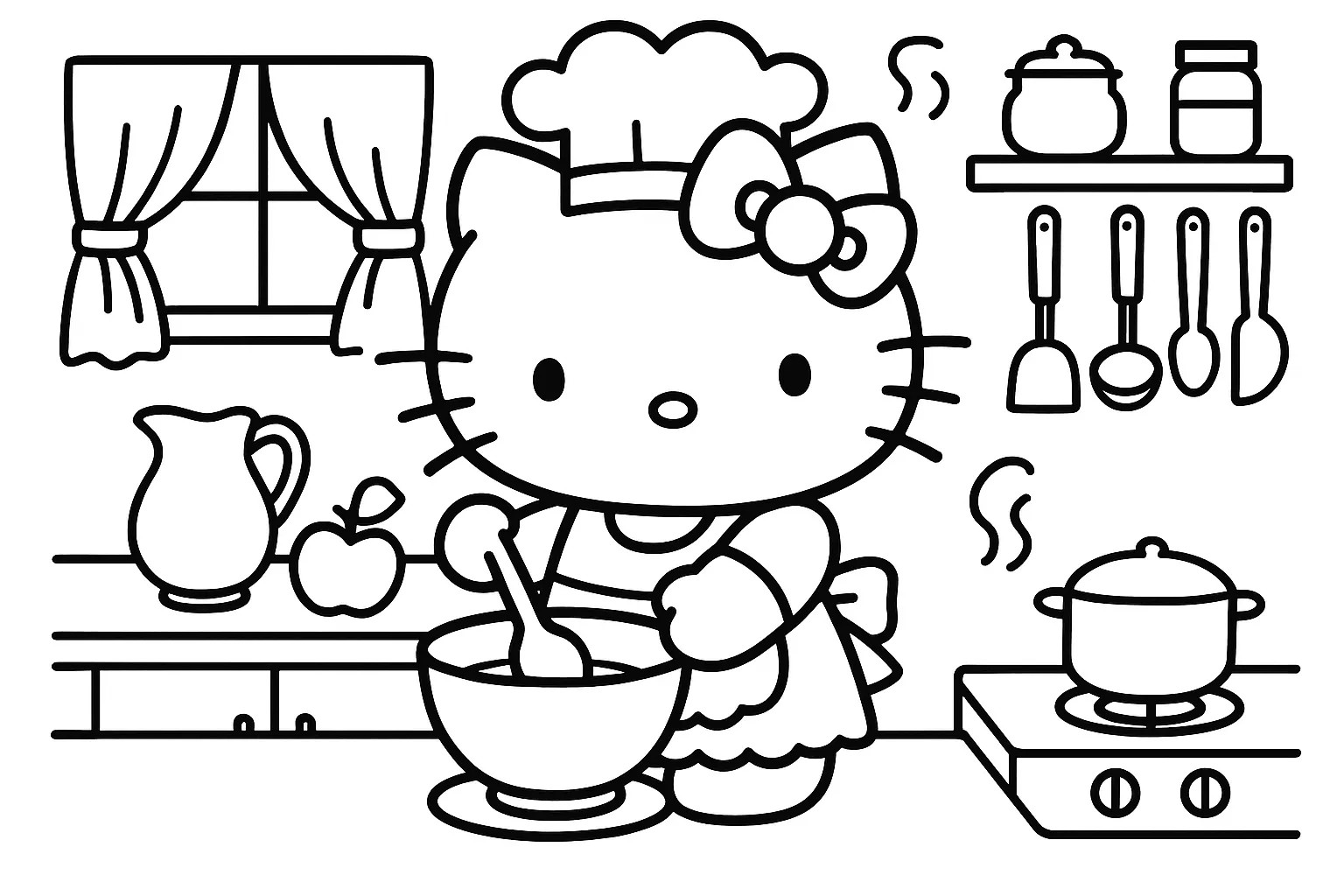 Hello Kitty Mutfakta Şef boyama sayfası