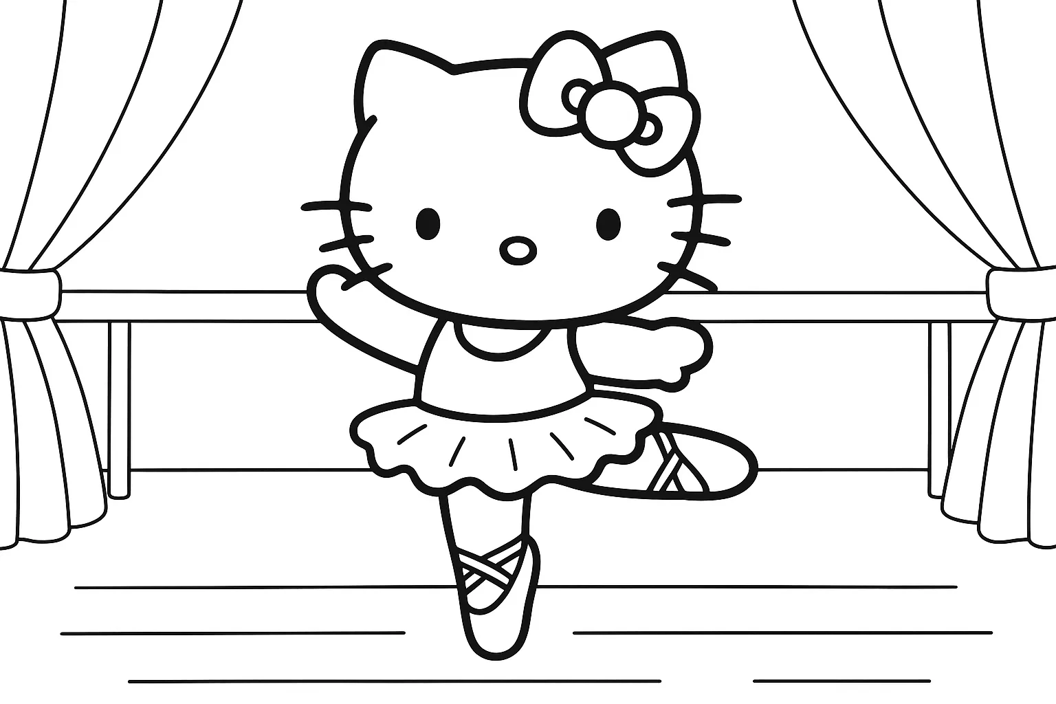 Balerin Hello Kitty ile Dans Zamanı boyama sayfası