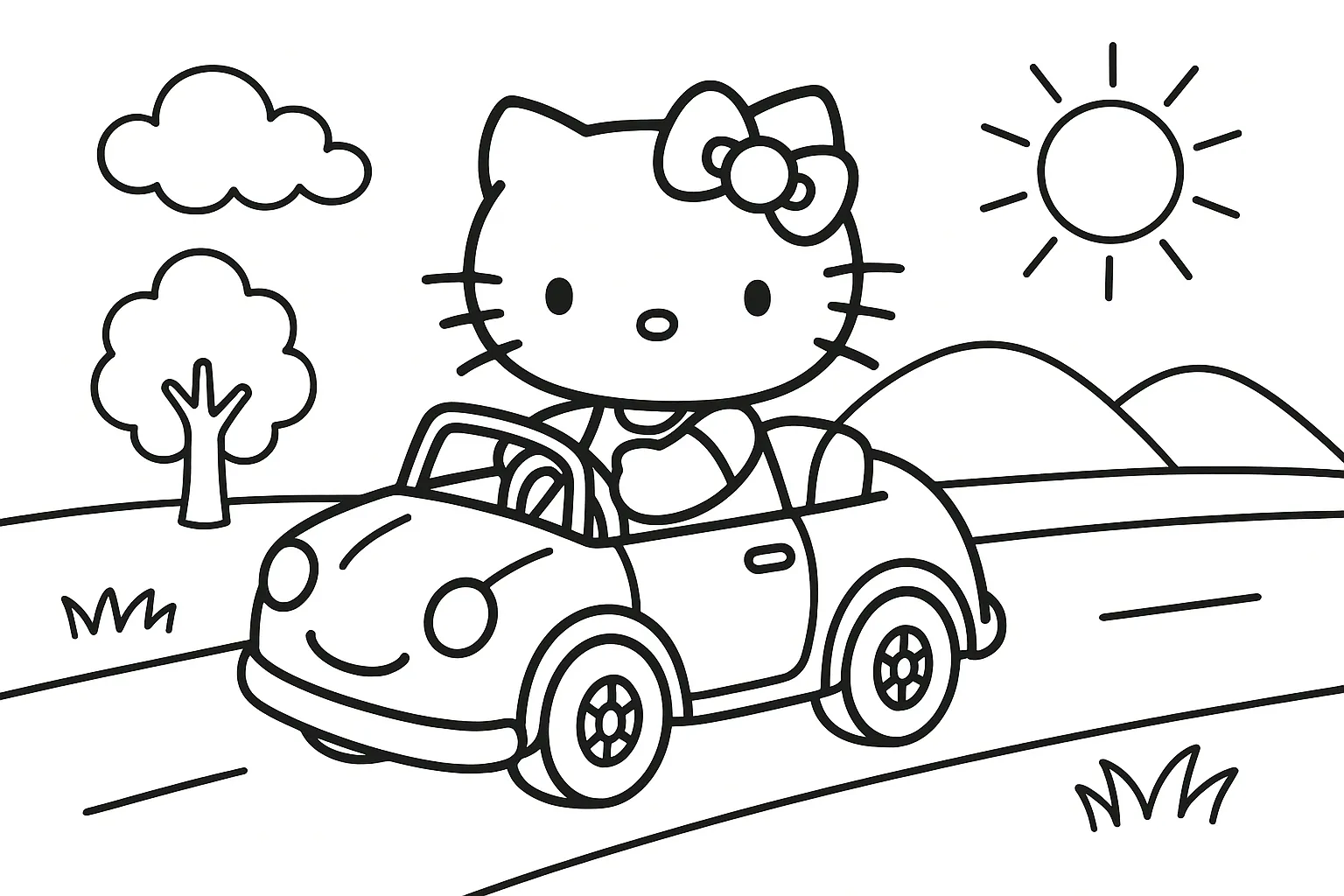 Hello Kitty Araba Sürerken boyama sayfası