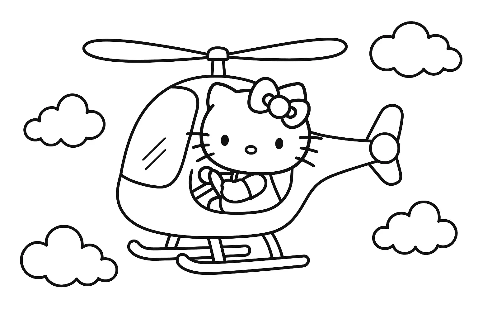 Hello Kitty Helikopterde Uçuyor boyama sayfası