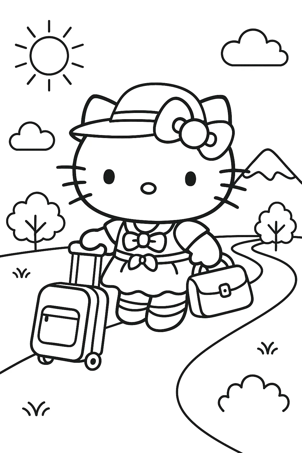 Hello Kitty Bavuluyla Dünyayı Geziyor boyama sayfası